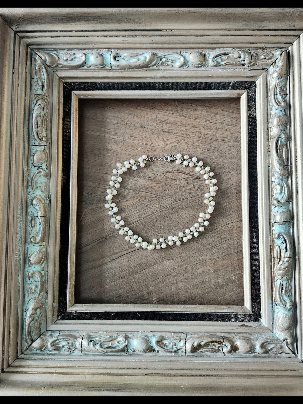 Vintage Sterling Silver Cluster Pearl Choker Necklace